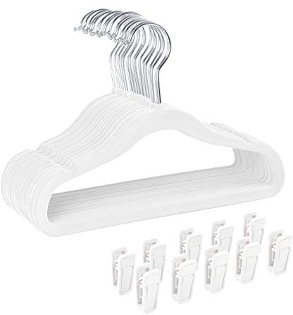 Finnhomy 30 Stück Kinderkleiderbügel, Baby Kleiderbügel Rutschfest, Kleiderbügel Kinder mit 10 Clips, für Kleiderschrank, für Kinderkleidung, Babykleidung, Weiß