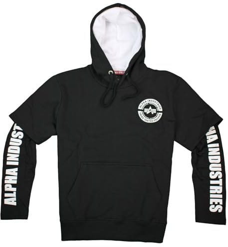 ALPHA INDUSTRIES Herren Sleeve Print Hoody Kapuzenpullover, Black, L