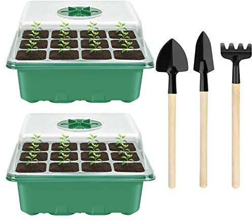 2PCS Bandeja de Germinación de Semillas, Bandejas de Germinación para Invernaderos, Bandejas de Inicio de Plántulas Semillas con 3 Herramientas de Jardinería, Ideal para Cultivo de Semillas y Plantas