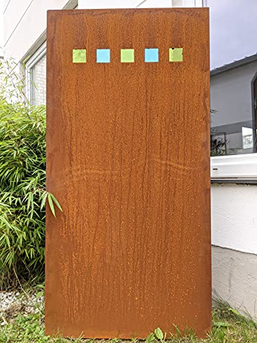 Zen Man Garten Sichtschutz aus Metall 1mm Rost Gartenzaun Gartendeko Edelrost Sichtschutz Wand mit Farbige Glas (032121:B75 H150cm)
