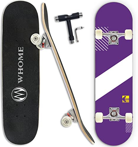 WHOME Pro Skateboards Komplett für Erwachsene/Kinder Mädchen/Jungen Anfänger/Profi - 31 x 8 Zoll Standard 8-Fach Alpine Ahorn Deck ABEC-9 inkl. T-Tool (Violet)