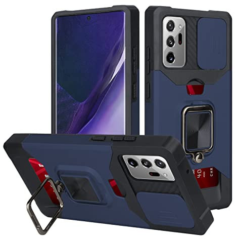 OOK Blue Samsung Galaxy Note 20 Ultra Case with Stand Grip/Camera Slide Protection/Magnetic Car Mount/Card Holder Design,Slim Shockproof Protective Case for Samsung Note 20 Ultra 6.9 2020
