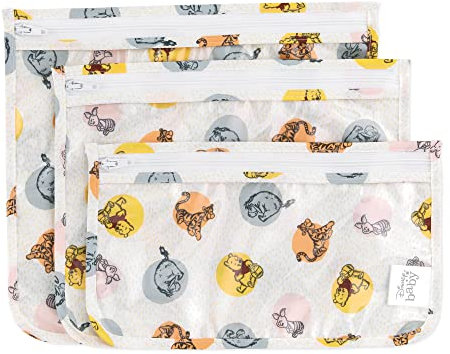 Bumkins Disney Travel Bag, Toiletry, TSA Approuvé Pouch, Zip Bag, Quart Size Airline Compliant, Clear-Sided, Baby, Diaper Bag Organization, Accessoires, Packing, Lot de 3 Tailles, Winnie l'ourson