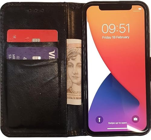 Book Leather Cover for iPhone 6/6s(Non 6 Plus) Leather Wallet case Credit Card Holder, Flip Folio Book Phone case Shockproof Cover for Women Men for Apple 6/6scase Wallet (Black)