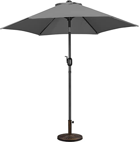 Yaheetech Gartenschirm Sonnenschirm mit Schirmständer Rund Marktschirm Neigbar Kurbelschirm Sonnenschirmständer Schirmgewicht für Outdoor und Balkon, 230 cm/Grau