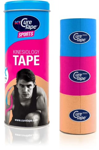 CureTape® Kinesiotapes | 3 Kinesiologie Tape Rollen (5cm x 2,5m) | Wasserfestes & Hautfreundliches Kinesiotape | Latexfreies Sporttape | Erhöhung der Beweglichkeit & Leistung (Blau, Rosa, Beige)