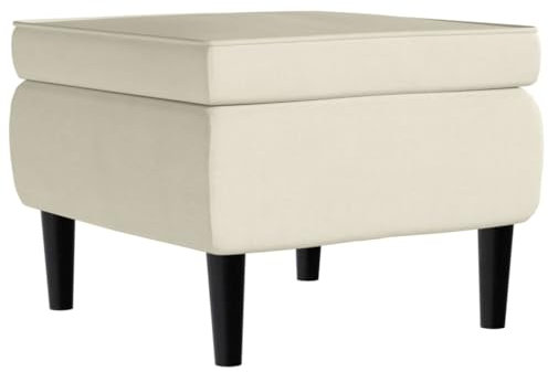 vidaXL Tabouret avec Pieds en Bois Siège Pouf Repose-Pied Tabouret de Canapé Salon Salle de Séjour Chambre à Coucher Intérieur Crème Velours