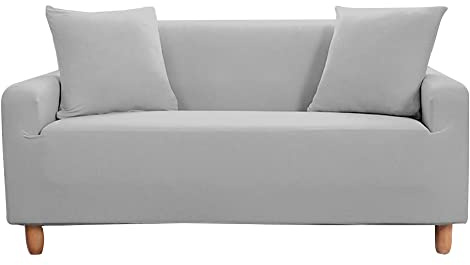 Highdi Einfarbig Sofabezug Sofaüberwürfe für 1/2/3/4 Sitzer, Armlehnen Sofa Cover Elastisch Stretch Antirutsch Sofa Cover Sofahusse Couchbezug Möbelschutz (Hellgrau,2 Sitzer)