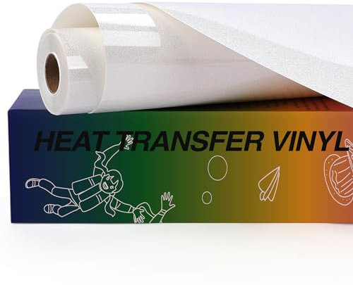 HTVRONT Rainbow White Glitter Heat Transfer Vinyl Roll - 10 x 10 FT Iron on Vinyl, White Glitter HTV Vinyl for Shirts - Easy to Cut & Weed