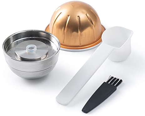 BENFUCHEN Capsule de café réutilisable de 80 ml rechargeable compatible avec la machine Nespresso Vertuo Next Machine (1 dosette + cuillère + brosse), Acier inoxydable