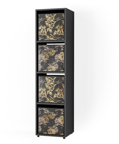 Vicco Raumteiler Ludus, Schwarz, 142.5 x 36.2 cm mit 2 Faltboxen Opt.1, zur Aufbewahrung von Boxen und Gegenständen geeignet