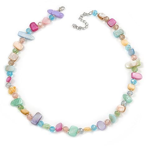 Avalaya Delicate Pastel Multicoloured Sea Shell Nuggets and Glass Bead Necklace - 48cm L/ 7cm Ext