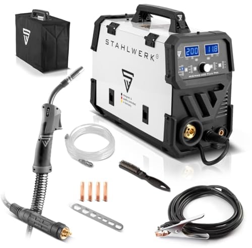 STAHLWERK MIG MAG 200 Puls Pro IGBT Schutzgas Schweißgerät Vollsynergisches 5 in 1 Kombigerät mit echten 200 A und 4 Rollen Antrieb, Fülldraht, MIG MAG, ARC MMA, Lift TIG, MIG Puls für Alu Schweißen