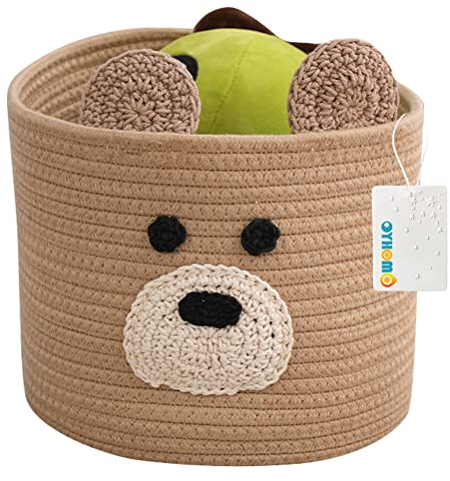 OYHOMO Baby Aufbewahrungskorb Bär Korb Geflochten Baumwollseil Korb Dekorativ für Kinderzimmer, Organisation von Kleidung, Spielzeug, Windeln, 23 x 19 cm, Braun