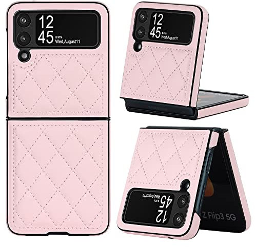 XIZYO Cuir Coque pour Samsung Galaxy Z Flip 4, Coque Samsung Z Flip 4 Pliable Anti-Choc pour Filles Femmes, Housse Protection Antidérapante de Luxe Ultra Mince, Rose