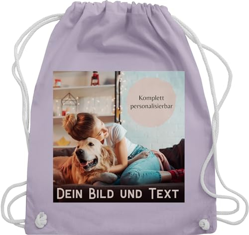 Turnbeutel Rucksack - eigenem - Foto Bild Geschenk I Dein Bild und Text - Unisize - Pastell Lila - sporttasche für kindergarten beutel wechselkleidung junge individuelle your own photo print,
