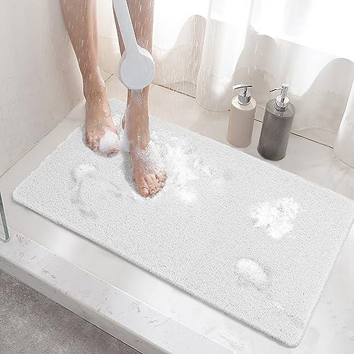 HITSLAM Duschmatte rutschfest, 60x40cm Badewannenmatte rutschfest mit Ablauf, Weiche PVC-Luffa Antirutschmatte Badewanne, Schnell Trocknende Badematte, Weiß