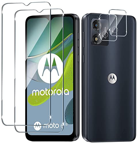 Liilaa Verre Trempé pour Motorola Moto E13, 2 Pièces Film Protection écran avec 2 Pièces Caméra Arrière Protecteur, Anti-Rayures, Dureté 9H Glass, HD Transparent