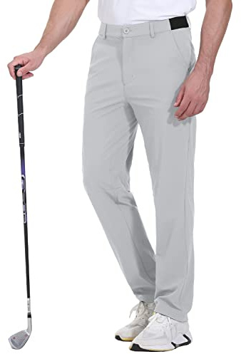 donhobo Men's Stretch Golf Pants,Men's Activewear Trousers,Lightweight Quick Dry Elastic Waist Casual Outdoor Hiking Pants with 3 Pockets Light Grey 34