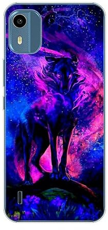 KARTXITAI Hülle Kompatibel mit Nokia C12, Stoßfeste Schutzhülle mit Weiche Silikon Bumper Case Handyhülle Anti-Kratzt Transparent Rückseite - Wolf