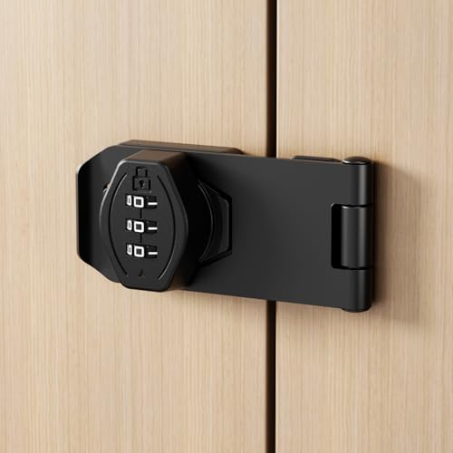 ETEKJOY Cabinet Lock Keyless 3-Digit Password Combination Code Hasp Latch Lock Twist Knob Wooden Drawer Cupboard (Black, 3 inch)