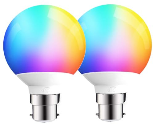 iLC LED Globe Alexa Light Bulbs B22, Work with Alexa (Echo Devices Required), 6W G80 Smart Light Bulb Colour Changing Light Bulb Warm White 2700K +RGB, Bayonet (2 Pack)