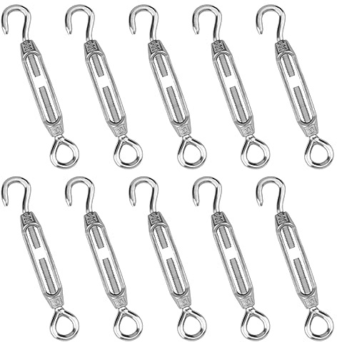 ZEONHEI 10 Stück M4 Spannschloss Drahtspanner, 304 Edelstahl Spannhaken Spannschloß mit Haken und Verstellbares Öse zum Aufhängen und Spannen, 10,2cm-14,6cm Lang, 40kg Belastbar