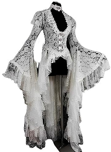 Halloween Deguisement Femme - Vintage Dentelle U Cou Cloche Manches Maxi Robe pour Femmes Court Style Évider Robe Asymétrique pour Cosplay Costume Oreiller De Tapisserie Médiévale