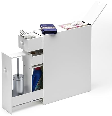 LIFEZEAL Petite Armoire de Toilette sur Pied avec 2 Tiroirs, Support Papier Toilette, Meuble de Rangement Étroit pour Salle de Bain, Cuisine, Salon, Gain de Place, 48 x 14 x 58 cm, Blanc