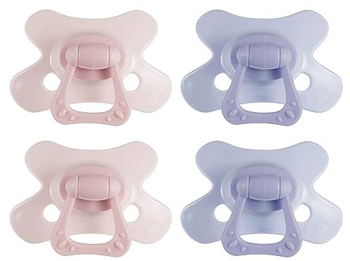 Difrax - Sucette Naturelle - Rose & Violet - 6+ mois - Lot de 4 - Tétine en forme de papillon, embout en silicone, sans BPA & respectueuse des dents
