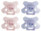 Difrax - Sucette Naturelle - Rose & Violet - 6+ mois - Lot de 4 - Tétine en forme de papillon, embout en silicone, sans BPA & respectueuse des dents