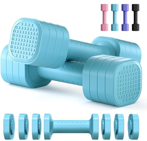 Verstellbare Kurzhanteln 2er Set, 4 in 1 Freigewichte Kurzhanteln Set für Frauen, 2,3 kg Hanteln 2er Set, je 0,9 kg, 1,4 kg, 1,8 kg, 2,3 kg, mit TPU Weichgummigriff für Zuhause, Fitnessstudio,