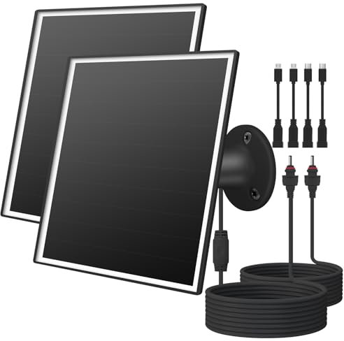 Chargeur de panneau solaire 6 W pour caméras de sécurité extérieures, DC 5 V, IP65 étanche. Micro USB/USB-C/DC (35 x 135) compatible avec les caméras Eufy/Wyze/Ring, câble de 3 m, système de