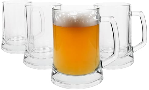 Rink Drink 4X 500ml Chopes à Bière en Verre - Grand Pinte Demi-Litre Anniversaire Buvant Chope Tasse Stein Verres avec Poignée Ensemble