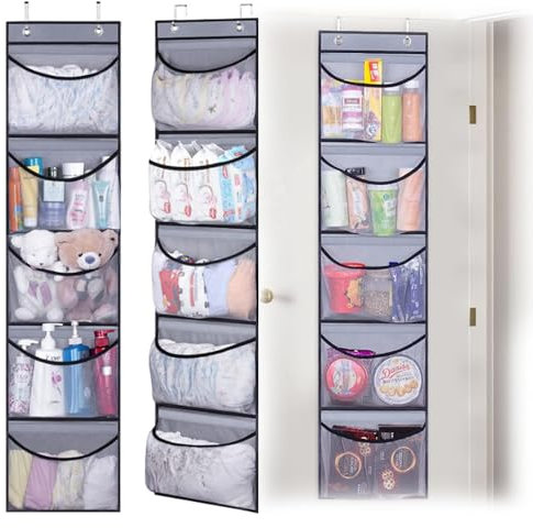 KARBAG 2 Pack Over Door Storage Hanging Organiser with 5 Large Pockets Foldable Hanging Closet Storage Hanging Storage Shelves Wall Hanging Storage Organiser for Bedroom, Bathroom, Closet-with 4 Hooks