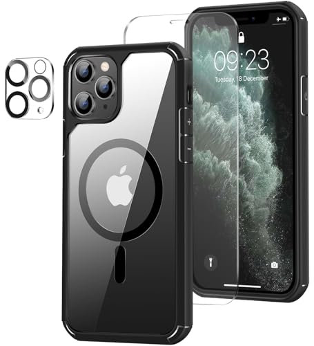 ZZDZZ Magnetic Case Designed for iPhone 11 Pro Max Case [Compatible with MagSafe] with Screen Protector and Camera Lens Protector Anti Scratch Phone Case (Black)