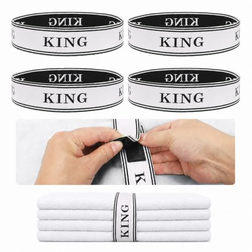 Bed Sheet Organizer Bands with Hook and Loop Adjustable Sheet Organizers and Storage Label Bands for Linen Closet-Elastic Bedding Sheet Keeper Straps for Bedsheet Sets (King 4PCs)