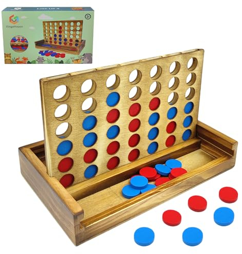 VingaHouse Vier gewinnt Holz, Kinder Brettspiel,4 in Einer Reihe Reihe Vertikales Brettspiel, Strategiespiel für 2 Spieler,Pädagogische Spielzeuggeschenke für Kinder geeignet(Retro-Version aus Holz)