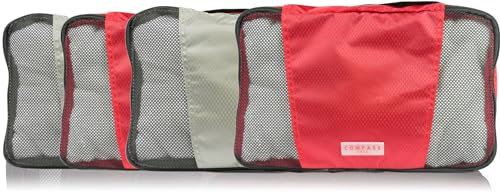 Compass Rose Travel Accessories Packing Cubes with Unique Number AND Color Coded Organization System for Carryon Women Kids Baby, by Travel Fashion Girl, Red & Grey, M, Travel