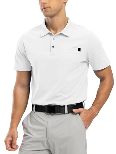 Rdruko Mens Polo Shirts Short Sleeve Breathable Quick Dry Tennis Golf Tops Casual Smart Work T Shirts with Pocket White XL