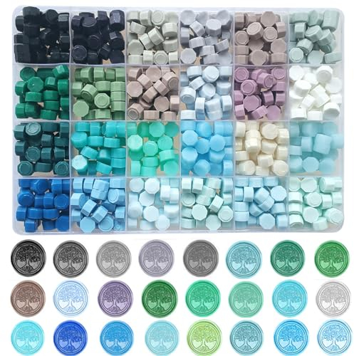 Wachssiegelperlen in 24 Farben,600Pcs Siegelwachs,Wachssiegel Pellets für Wachssiegel, Wachs Siegel Perlen in 24 Farben für Brief- Siegelwachs und DIY Handwerk (24Colors)