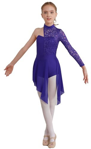 Mufeng Abito da Pattinaggio Artistico per Bambine Leotards Monospalla in Pizzo Body da Balletto Danza Classica Abito da Ballerina Latino Americano Dancewear A Viola 11-12 anni