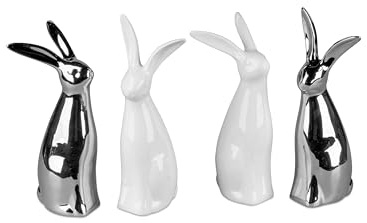 Bollweg Geschenke und Dekoration zu Ostern- lustiger Hase Osterhase 17cm aus Keramik Weiss oder Silber