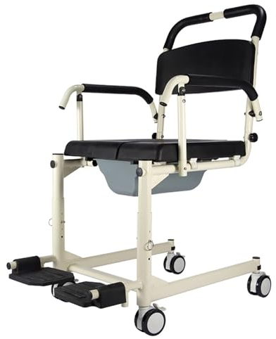 Patientenlifter Mit Sitz, Toiletten Duschstuhl Mit Rollen, Dusch Toilettenstuhl Fahrbar Für Senioren, Toilettenrollstuhl Höhenverstellbar WC-Stuhl Für Behinderte Und Schwangere, Belastbar 100 Kg