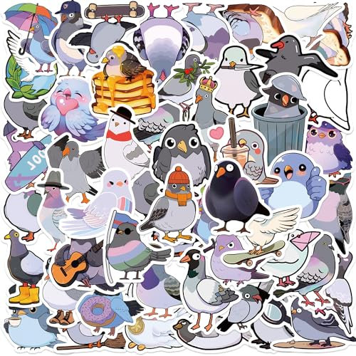 Bric Dodo 50 Stück Taube Aufkleber Auto Laptop Telefon Gitarre Skateboard Motorrad Fahrrad Pigeon Stickers Set Vinyl Wasserdicht Aesthetic Aufkleber für Jugendliche Kinder Erwachsene