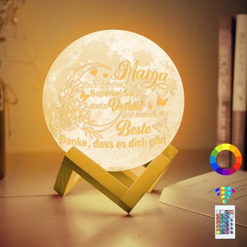 Sunwuun Geschenke für Mama von Tochter Sohn,16 Farben LED Mondlampe Nachtlich Weihnachtstag Geschenk,Geburtstagsgeschenk,Muttertagsgeschenk Weihnachtsgeschenke für Mama.