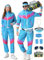 KUKIKUKI 80er 90er Jahre Outfit für Herren Damen, Tracksuit Sportbekleidung, Streetwear Trainingsanzug Jogginganzug Outfit für 80er Jahre Herren Kostüm (blue, M)