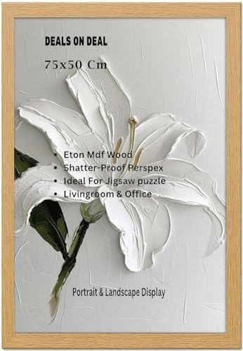 DEALS ON DEAL Modern Flat Profile Oak 75x50 cm Handcrafted Shatter-Proof Perspex Eton Wooden for Gallery Jigsaw Puzzle Poster Frames Vertical & Horizontal