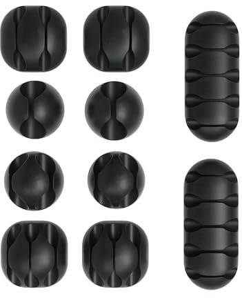 EAZY CASE 10x Kabelclips zur Kabelbefestigung, Verschiedene Größen, elastisch & selbstklebend I Kabel Befestigungsclips, Kabelhalter für Kabelmanagement, flexibel, Schwarz