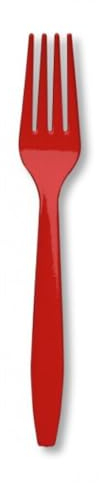 Forchette Riutilizzabili in Plastica Colorata, Lavabili in Lavastoviglie, per Torte, Feste, Confezione da 24 pezzi (Rosso)